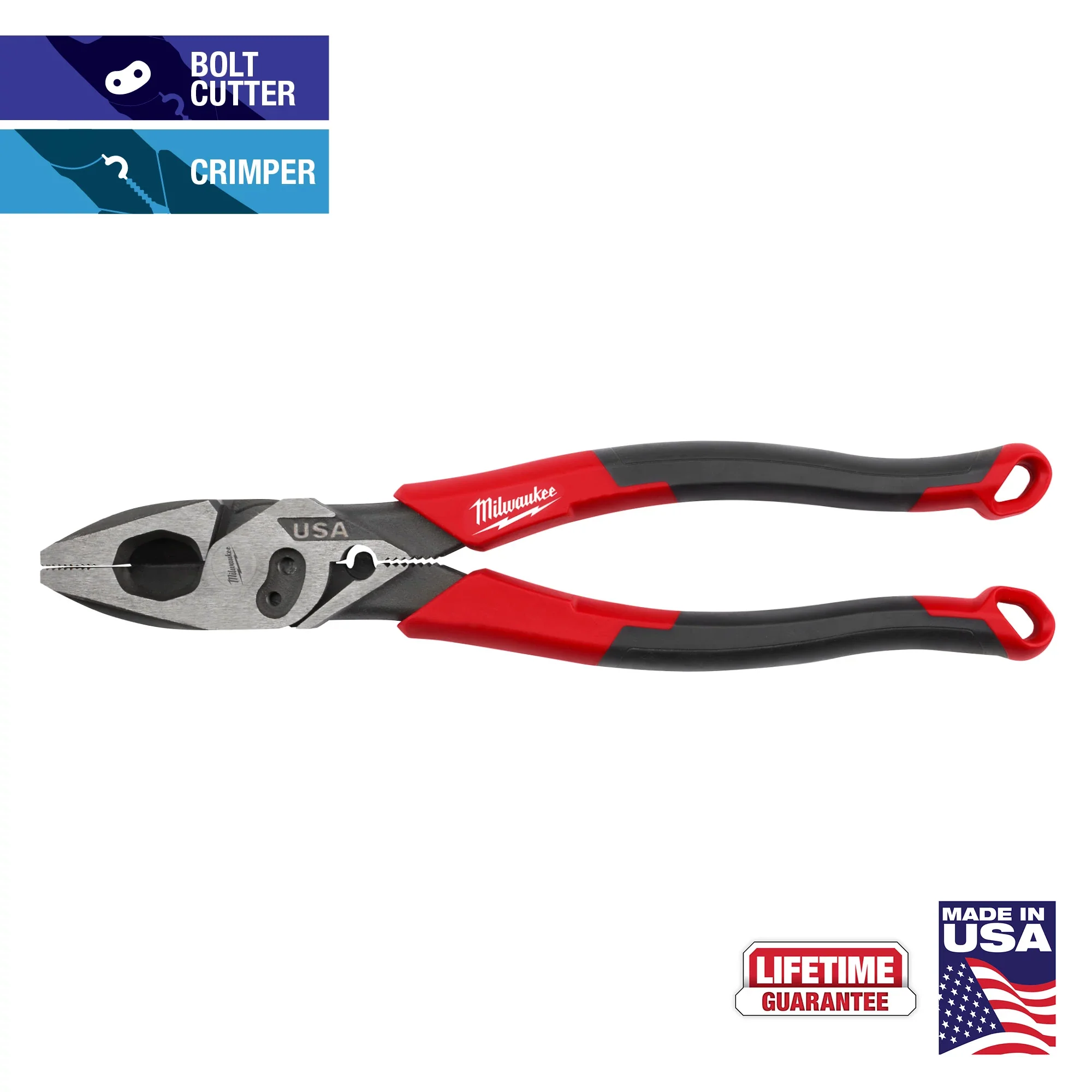 Milwaukee 9" Lineman's Comfort Grip Pliers w/ Crimper and Bolt Cutter (USA) - Image 2