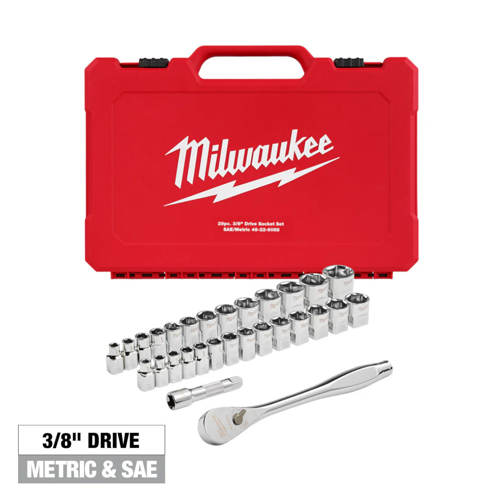 Milwaukee 29 pc. 3/8" Drive Ratchet and Socket Set - Metric & SAE