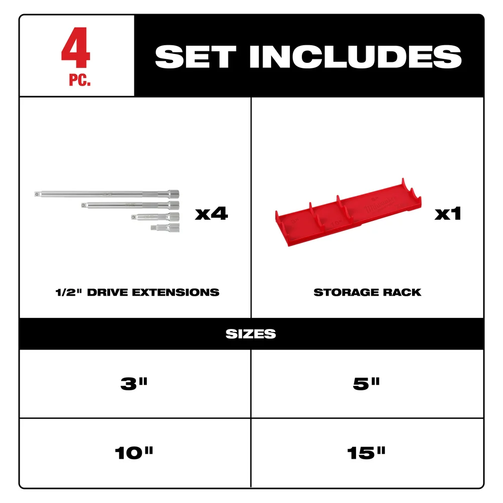 Milwaukee 4 pc. 1/2" Drive Extension Set - Image 3