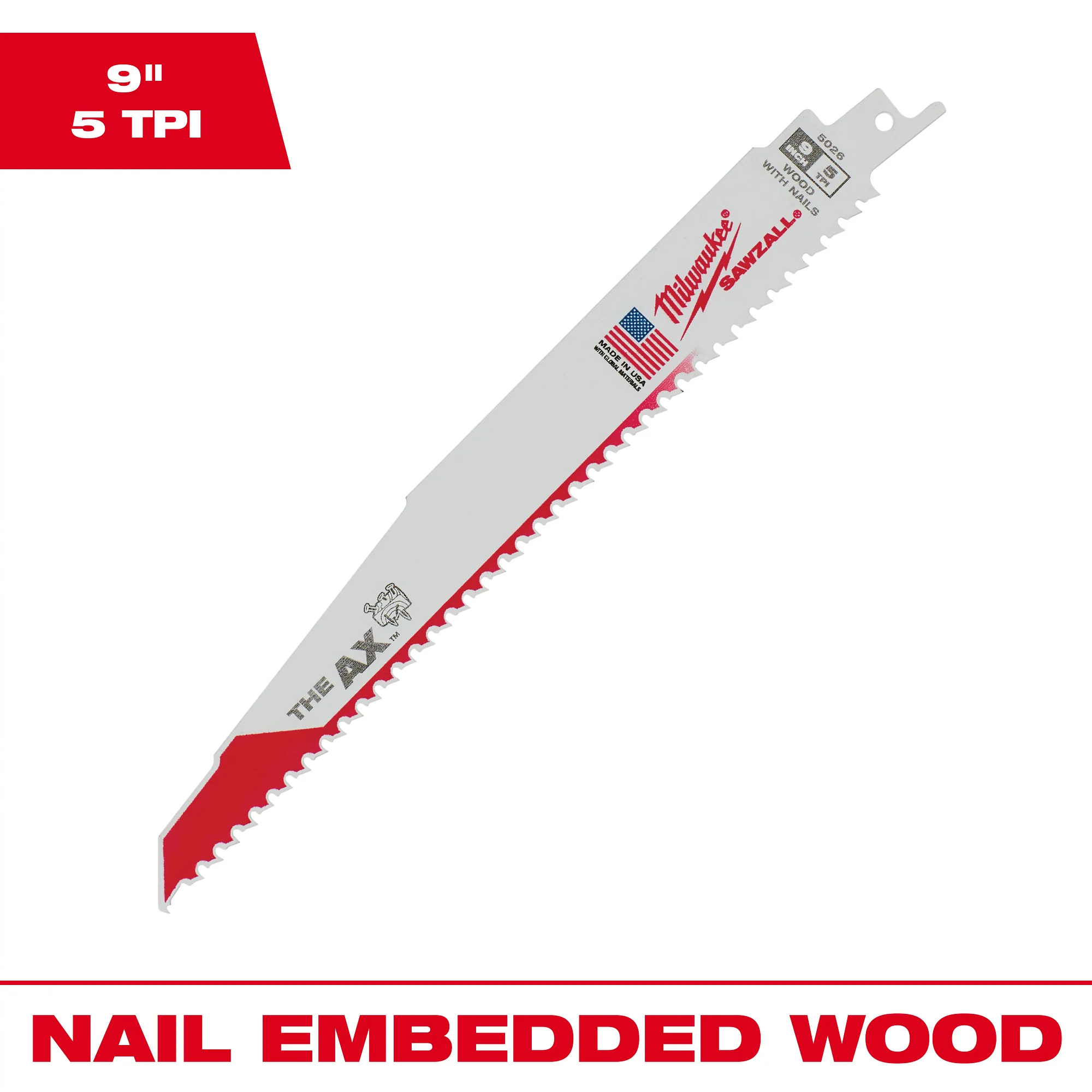 Milwaukee 5 TPI AX SAWZALL Blade for Wood w/ Nails - Image 2