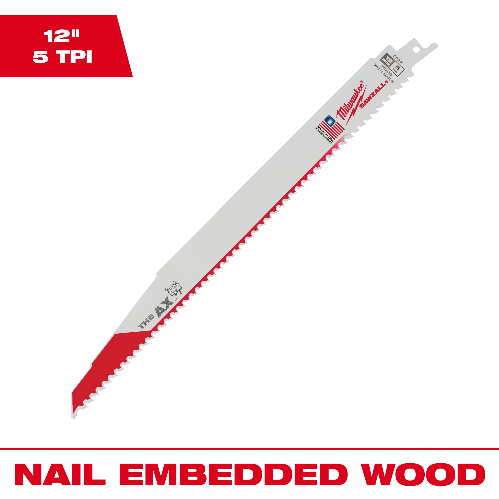 Milwaukee 5 TPI AX SAWZALL Blade for Wood w/ Nails - Image 4