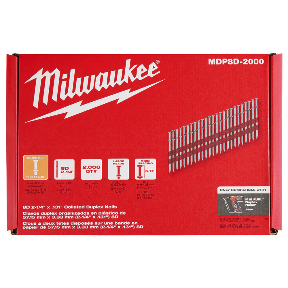 Milwaukee 8D Collated Duplex Nails - 2-1/4” x .131” - Image 6