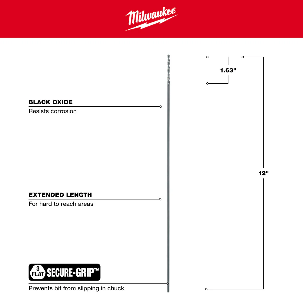 Milwaukee Aircraft Length Black Oxide Drill Bit - Image 3