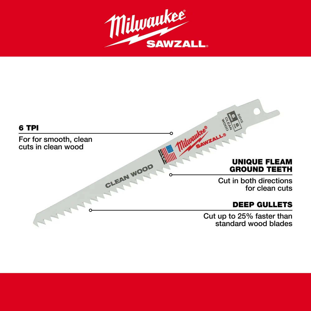 Milwaukee Clean Wood Cutting SAWZALL® Blades 5PK - Image 17