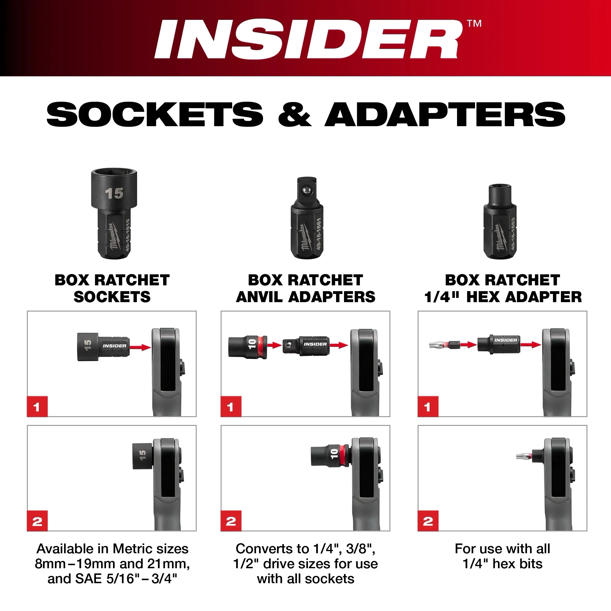 Milwaukee INSIDER™ Box Ratchet 1/2" Anvil Adapter - Image 5