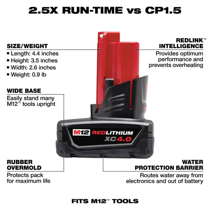 Milwaukee M12 4.0Ah XC 2PK Battery - Image 3