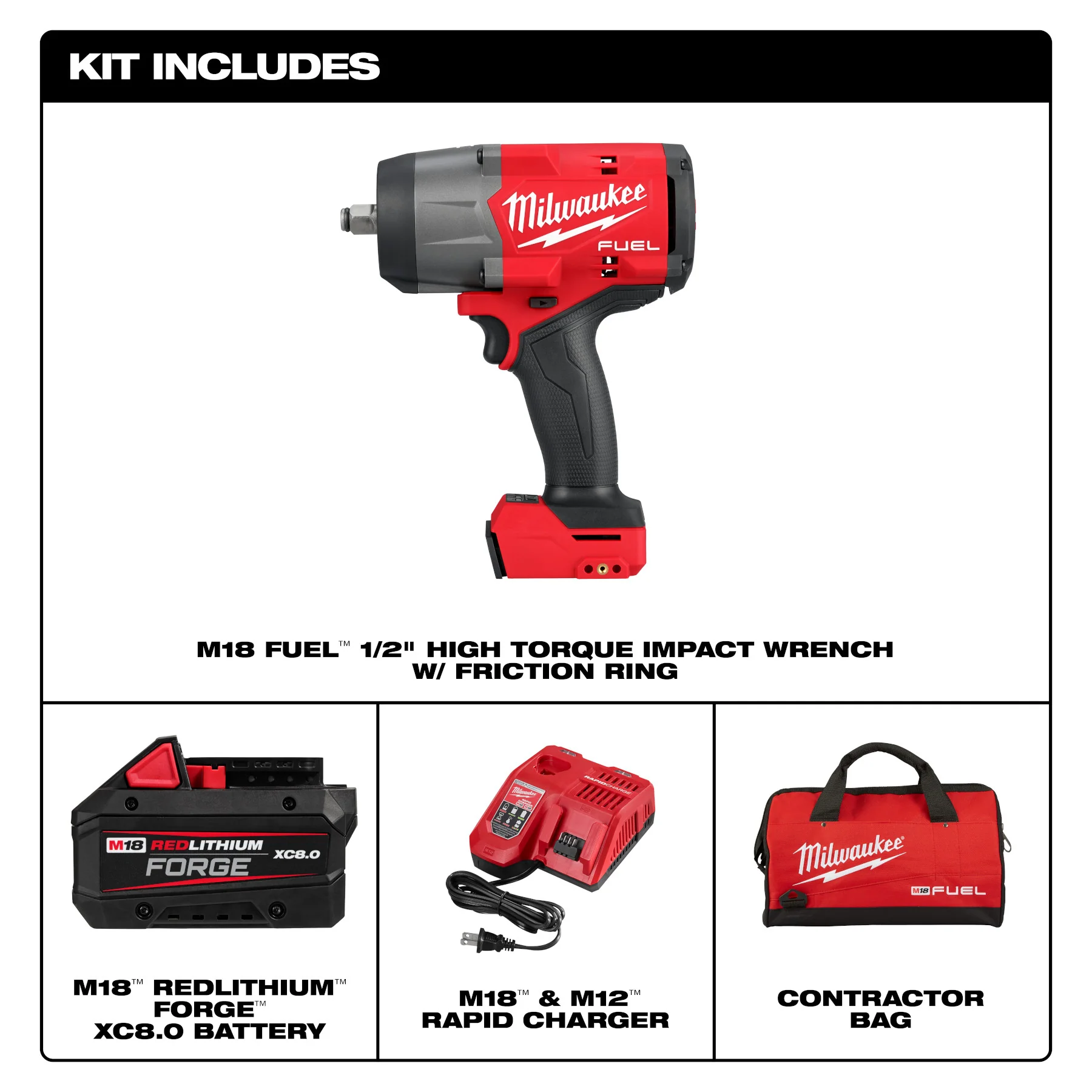 Milwaukee M18 FUEL™ 1/2" High Torque Impact Wrench w/ Friction Ring REDLITHIUM™ FORGE™ Kit - Image 6