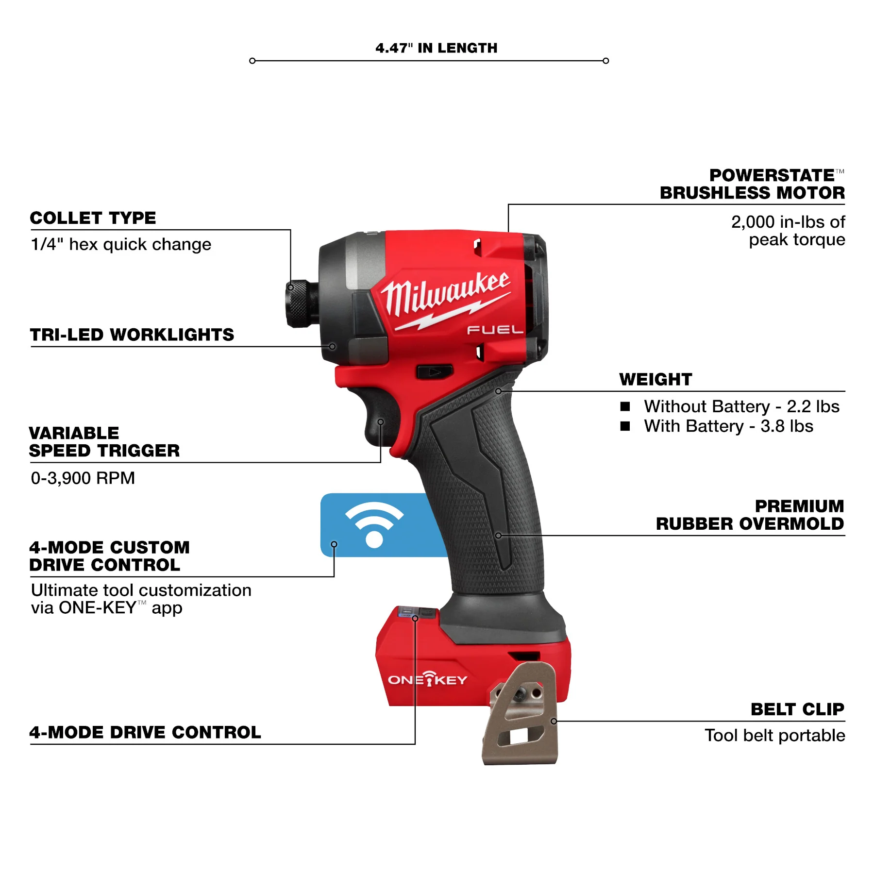 Milwaukee M18 FUEL Cordless 1/4" Hex Impact Driver w/ ONE-KEY - Tool Only - Image 6