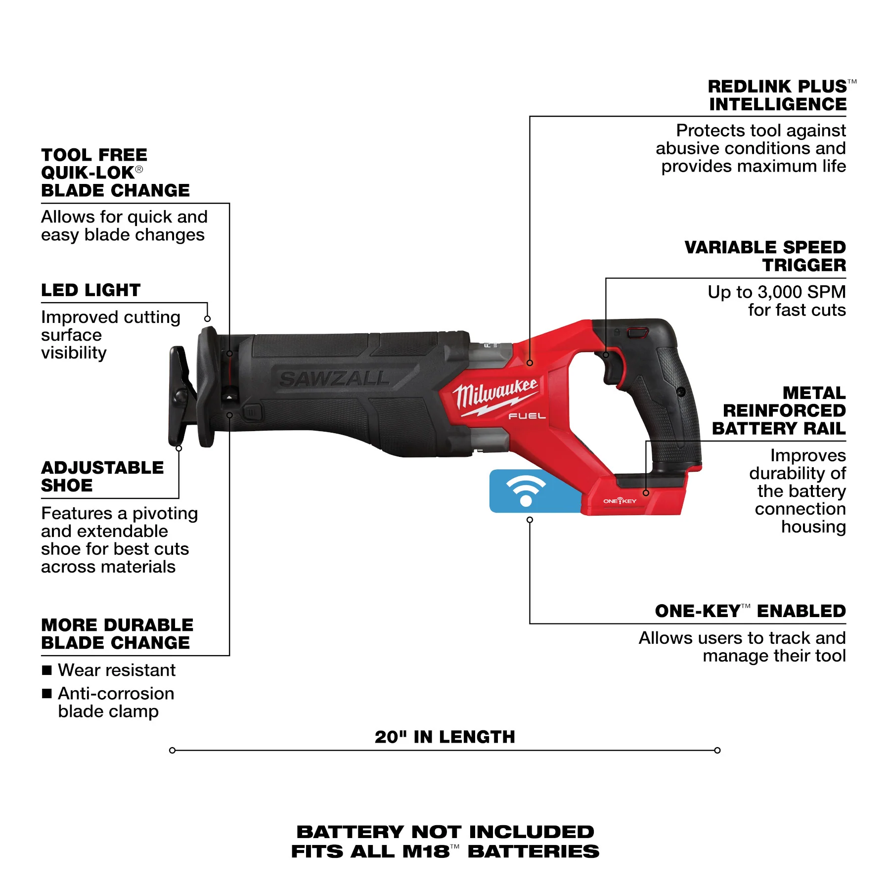 Milwaukee M18 FUEL Cordless SAWZALL Reciprocating Saw w/ ONE-KEY - Tool Only - Image 15