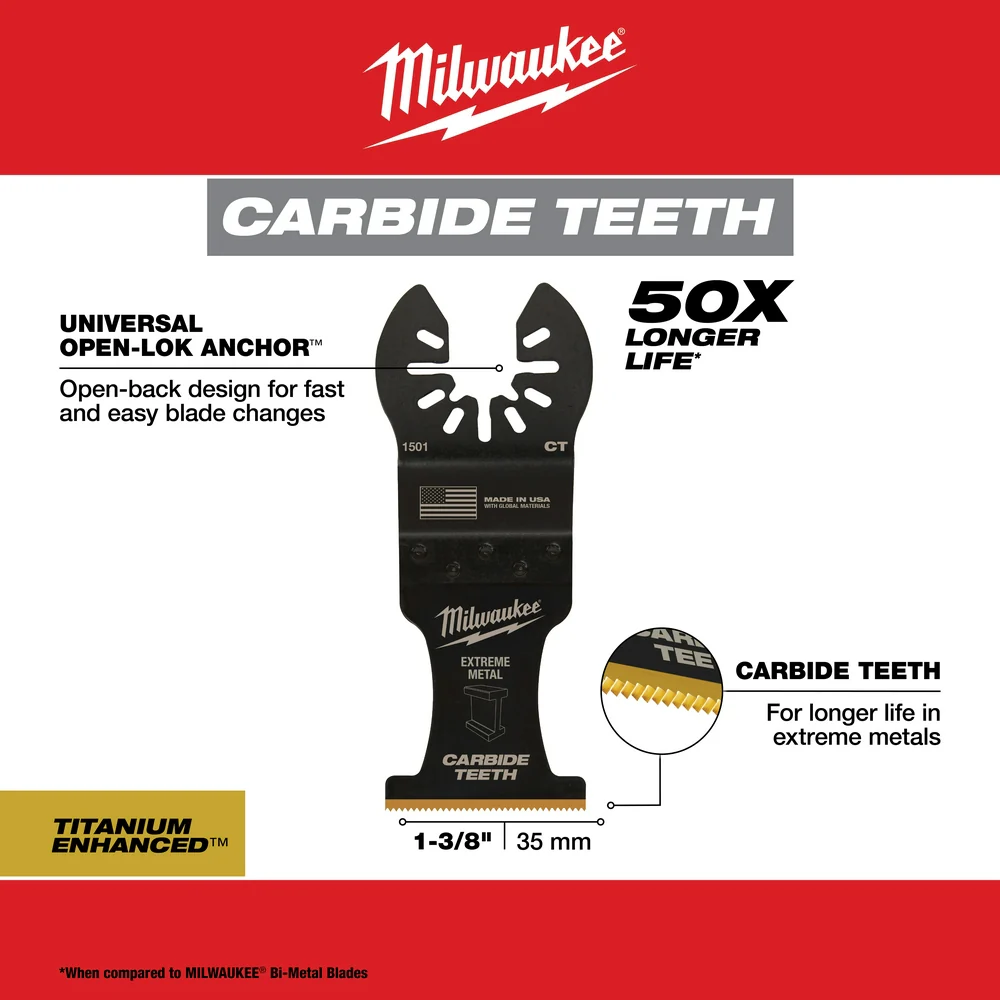 Milwaukee OPEN-LOK Titanium Enhanced Carbide Teeth Metal Multi-Tool Blades - Image 3
