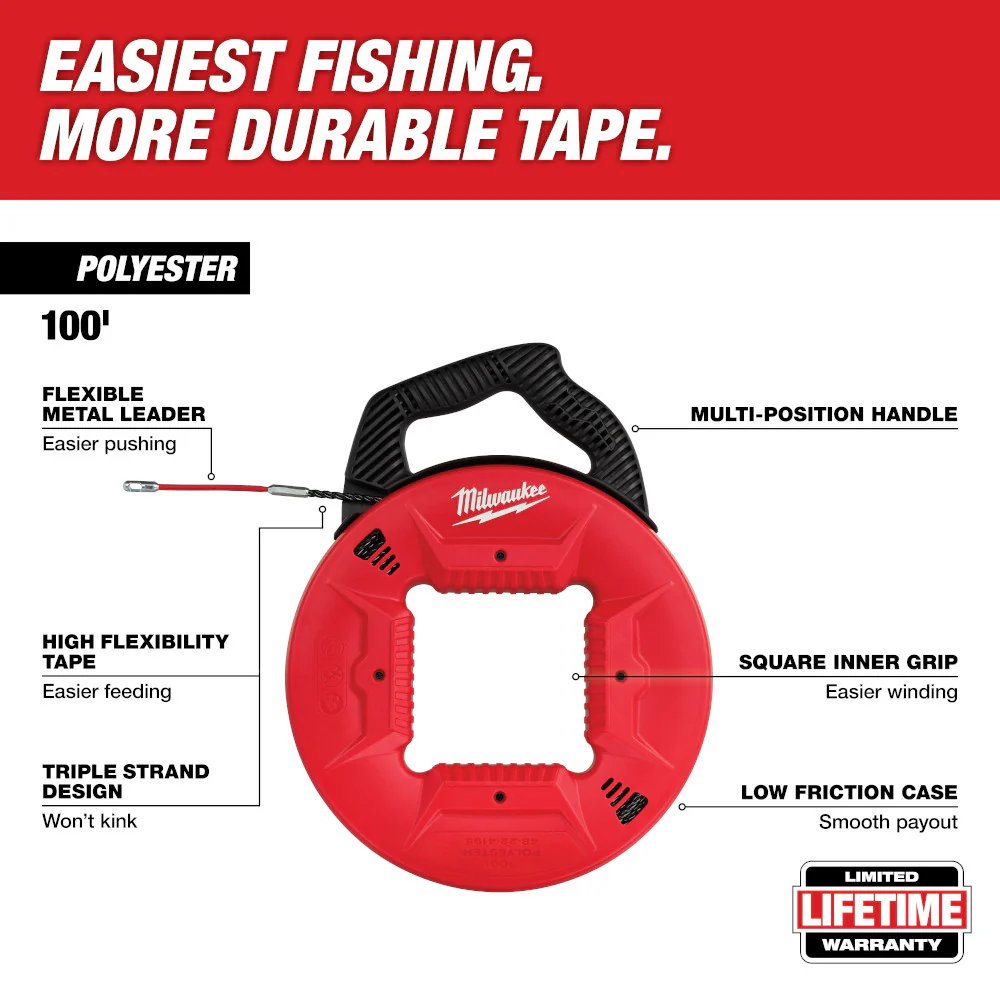 Milwaukee Polyester Fish Tape w/ Flexible Metal Leader - Image 8