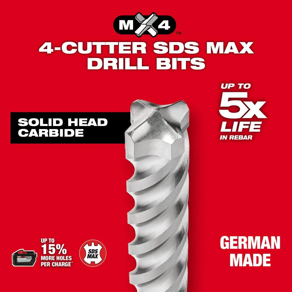 Milwaukee SDS Max 4-Cutter Rotary Hammer Drill Bits - Image 152