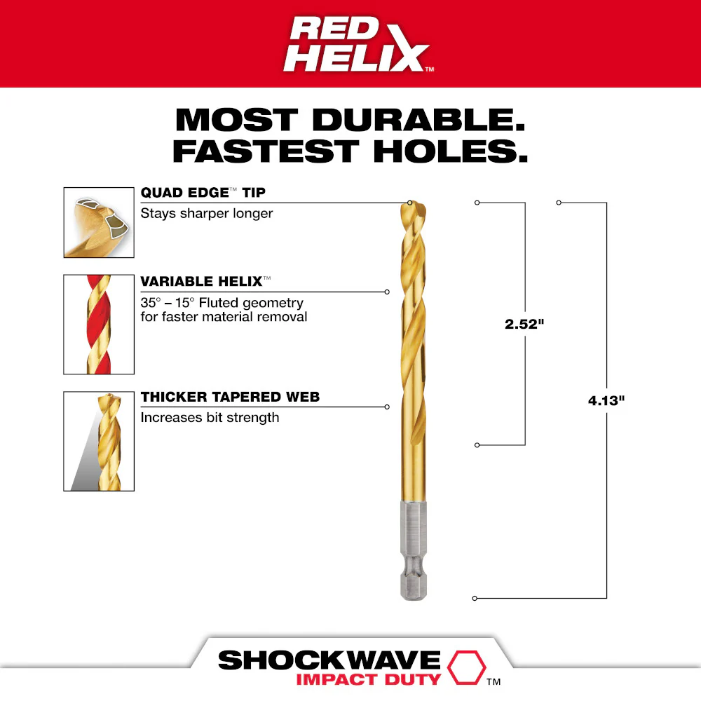 Milwaukee SHOCKWAVE Impact Duty RED HELIX Titanium Drill Bit - Image 107