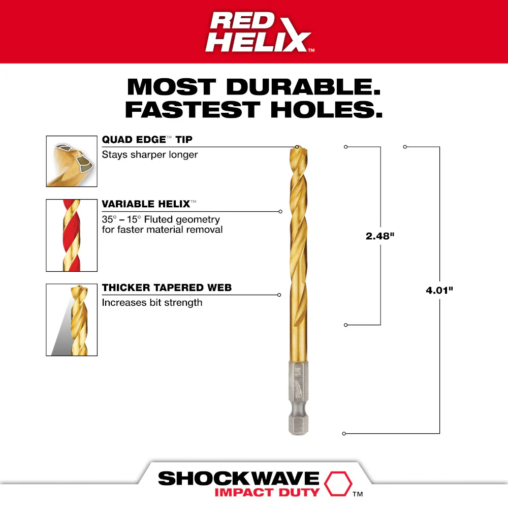 Milwaukee SHOCKWAVE Impact Duty RED HELIX Titanium Drill Bit - Image 99