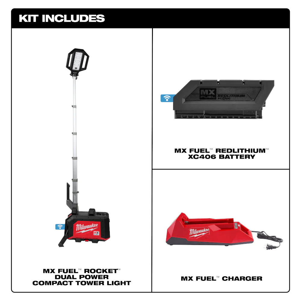 Milwaukee MX FUEL™ ROCKET™ Dual Power Compact Tower Light Kit - Image 4