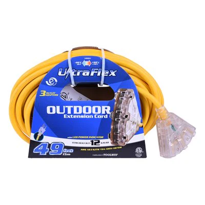 Outdoor SJTW 12/3 Extension Cord Lighted 3-Tap Yellow - Image 6
