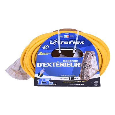 Outdoor SJTW 12/3 Extension Cord Lighted 3-Tap Yellow - Image 7