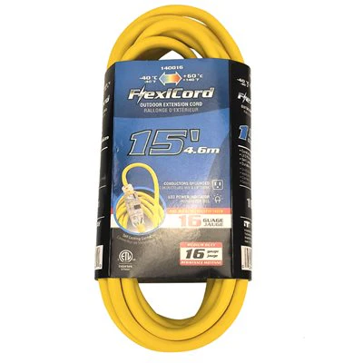 Outdoor SJTW Extension Cord Lighted Single Tap Yellow