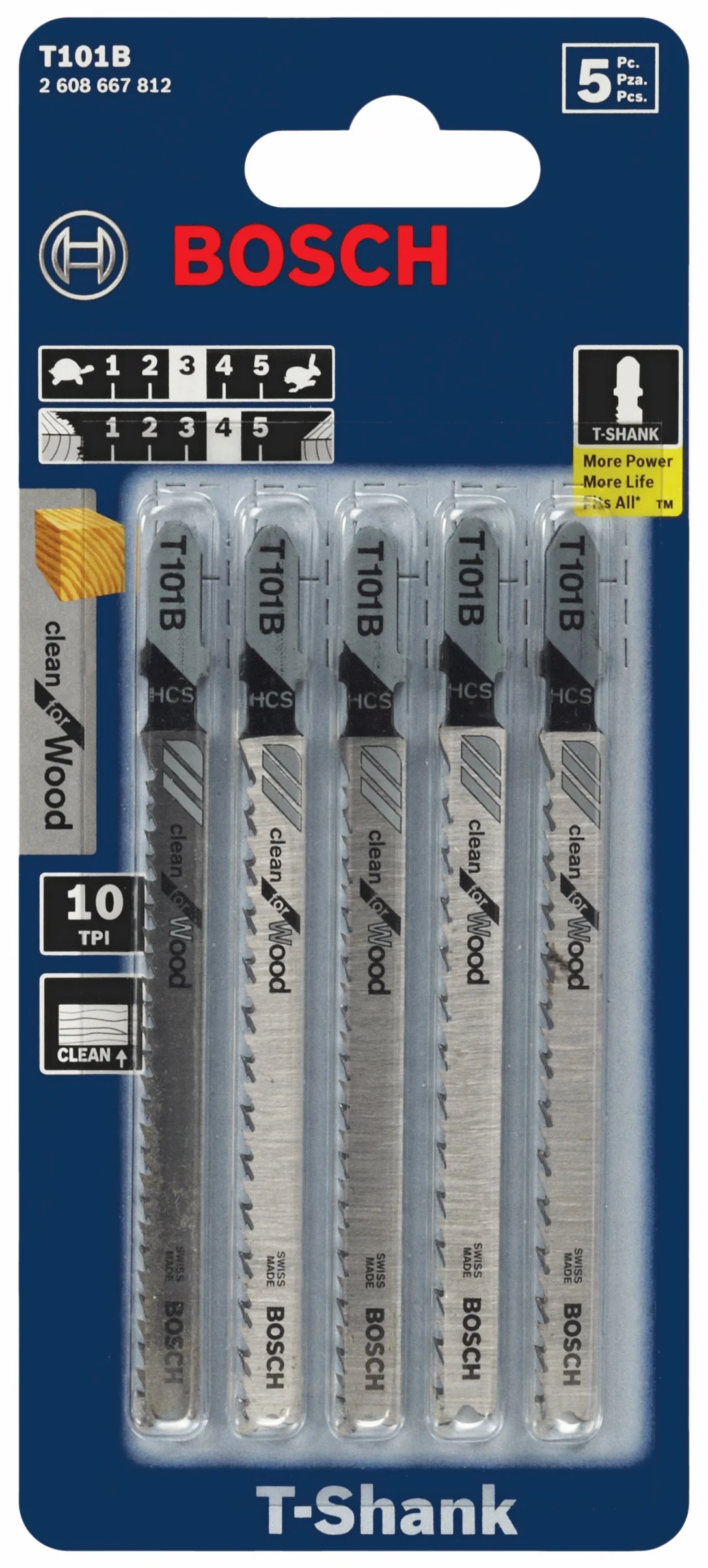 Bosch 5 pc. 4" 10 TPI Variable Pitch Clean For Wood T-Shank Jig Saw Blades - Image 3