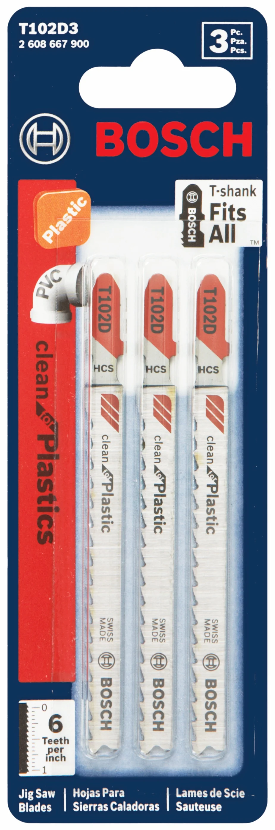 Bosch 3 pc. 4" 6 TPI Clean For Polypropylene T-Shank Jig Saw Blades - Image 2