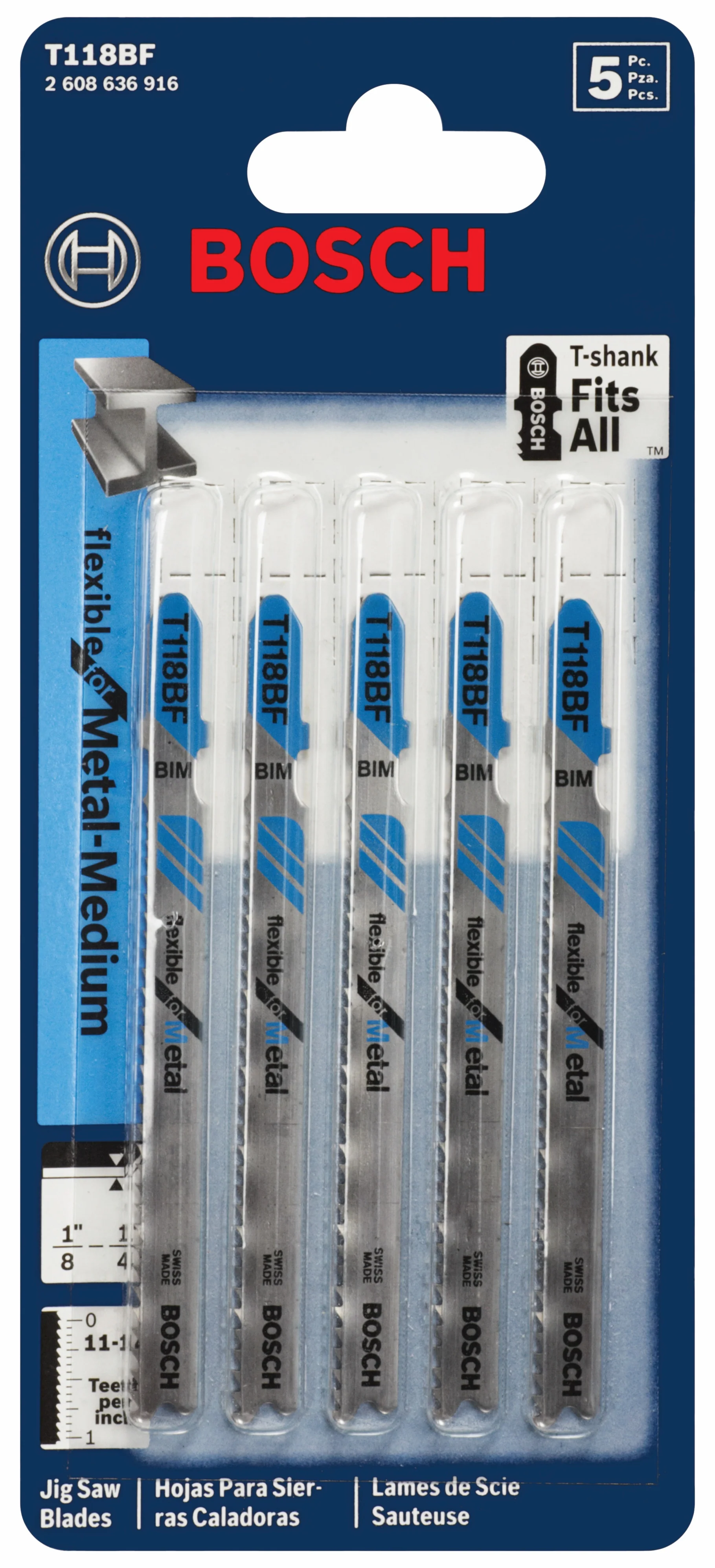Bosch 5 pc. 3-5/8" 11-14 TPI Flexible For Metal T-Shank Jig Saw Blades - Image 2