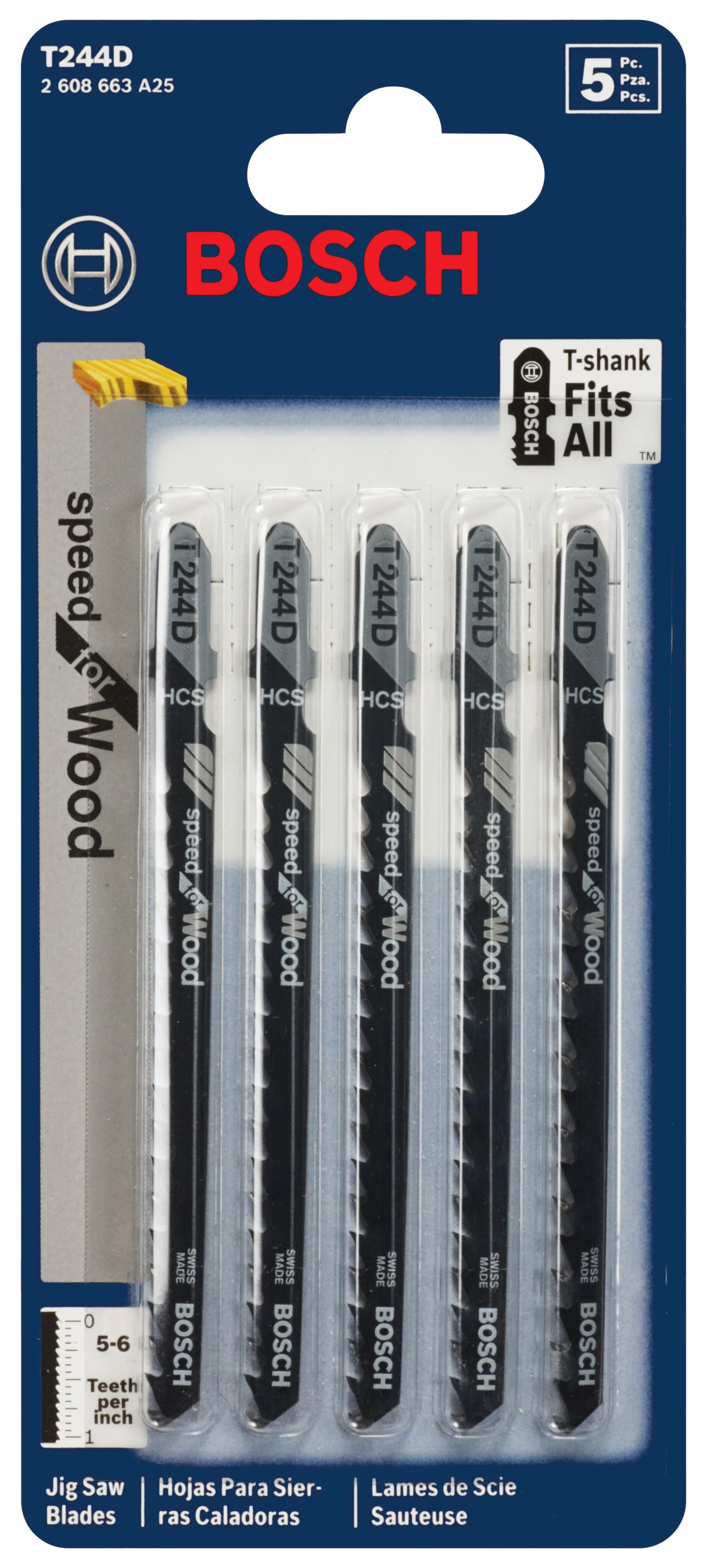 Bosch 5 pc. 4" 6 TPI Speed For Wood T-Shank Jig Saw Blades - Image 3