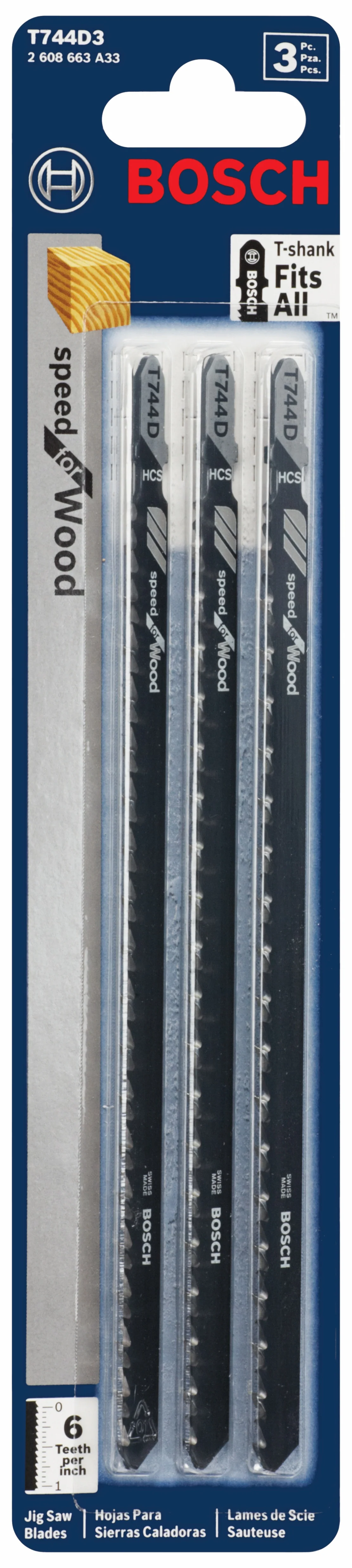 Bosch 3 pc. 7" 7 TPI Speed For Wood T-Shank Jig Saw Blades - Image 2