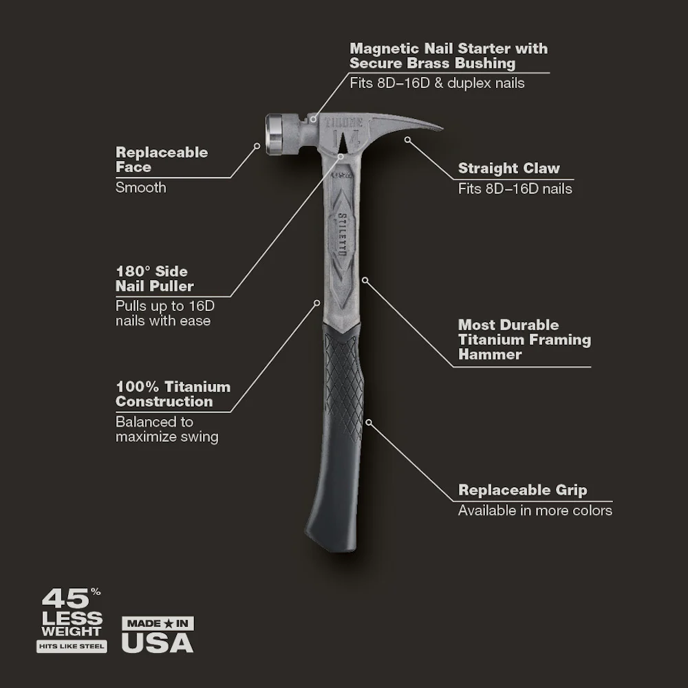 Stiletto® TIBONE⢠14oz Smooth/Curved Titanium Framing Hammer - Image 2