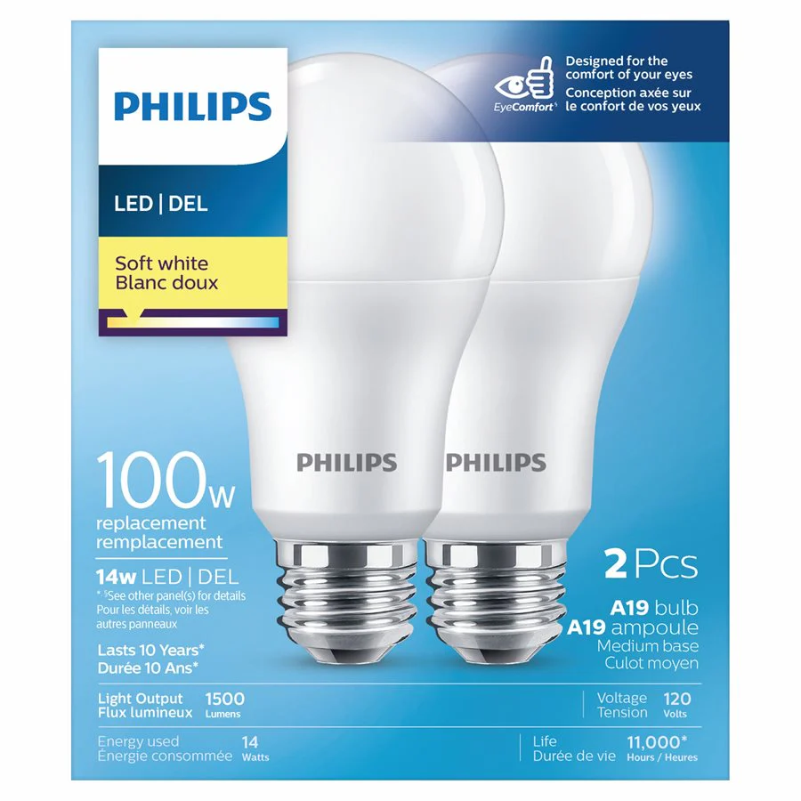 Philips 2PK A19 LED Light Bulb Soft White 14W - Image 2