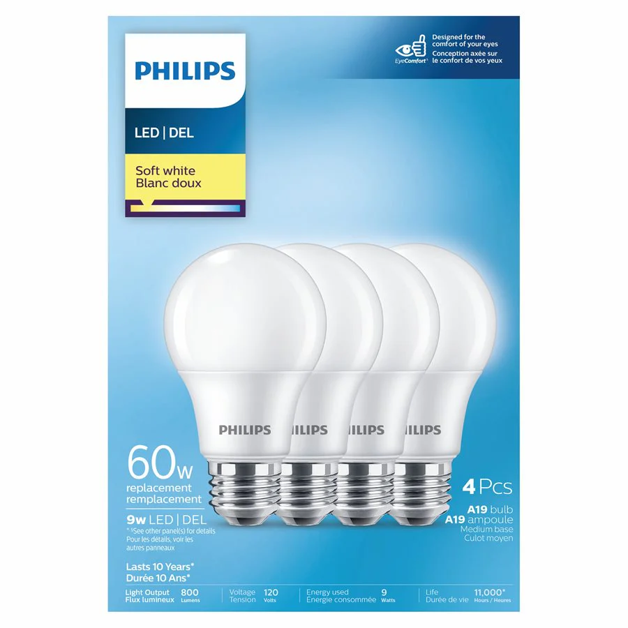 Philips 4Pk A19 LED Light Bulb Soft White 9W - Image 2